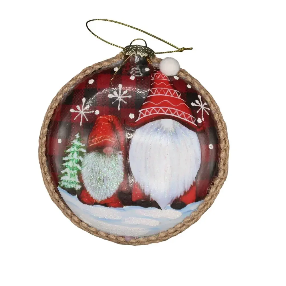 Kurt Adler Glass Disc Gnome Christmas Ornament Large 5